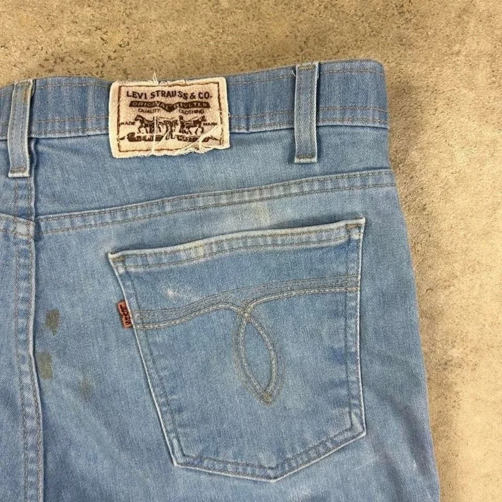 Vintage 80s Levis 514 Jeans Size 38x29 Blue Light‎ Wash Straight Leg Orange Tab